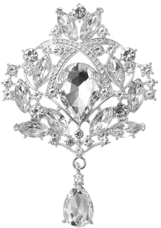 PATIKIL 1 Pcs Large Rhinestone Brooch, Vintage Crystal Bouquet Pin Silver Brooch Pins for Women Wedding Bridal Party Birthday Dance Banquet Decoration, Silver(3.5x2.5 Inch)