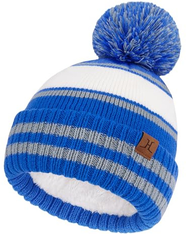Bequemer Laden Gorro Pompon de Invierno Niño y Bebé, Caliente Forrado de Polar, Gorra Skull para 2-7 Años Regalo Niño Niña
