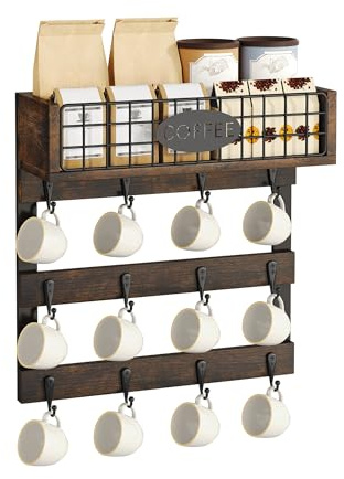 YITAHOME Wandmontierter Becherhalter mit 12 Haken, schwarzer