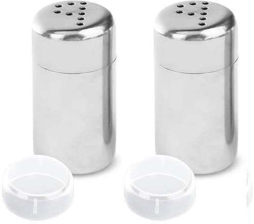 2 PCS Salt and Pepper Shakers Set Stainless Steel Small Spice Shakers Portable Sugar Shakers with Transparent Cover for Home Kitchen BBQ Camping Restaurant Sugar Salt Flour Pepper Spice