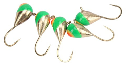 POENVFPO Kit de Plantillas de Pesca en Hielo, Juego de Señuelos de Plantilla de Acero con Alto Contenido de Carbono, Minianzuelos de 5 Piezas para Pesca en Hielo en Agua Dulce y Agua de Mar