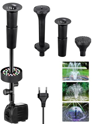 PORFOYO Bomba para fuente exterior de 220 V, bomba para estanque con filtro, pequeña con luz, bomba de agua para arroyos, bomba de filtro de estanque, para jardines, estanques, fuentes, silenciosa