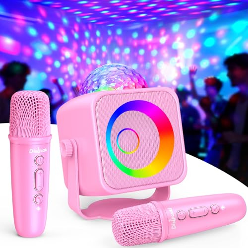 Dislocati Gifts Toys for 3-12 Years Old Girls, Mini Karaoke Machine 2 Microphones with Disco LED Lights Teenage Girl Birthday Gifts Kids Microphone Wireless with Voice Changing Effects