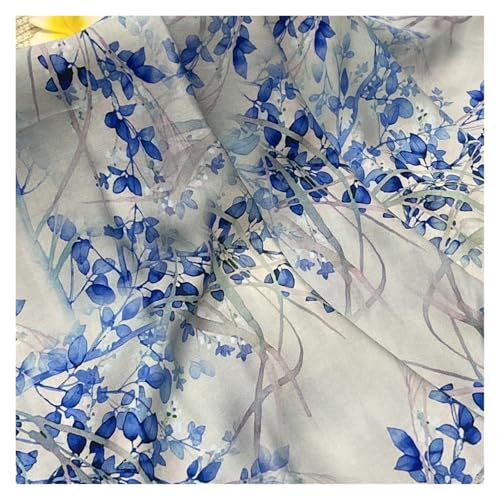 Satin Silke Bomullstyg Qipao Klänning Sommarkläder Material Blå Vit Porslin 100cm