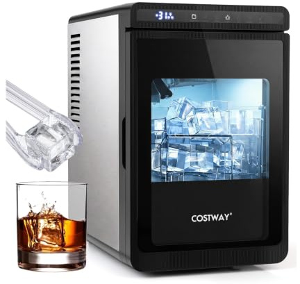 FANTASK isbitsmaskin, 23 min. Snabbläge, stora klara isbitar | med 2 lägen, 24 timmars timer och rengöringsläge, 4 cm isbitar, långsamt smältande, för whisky, cocktails, bourbon och fester