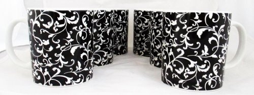 fromeuropewithlove Venetian Black Mugs Set of 4 Porcelain Black Mugs Hand Decorated in the UK FREE UK Delivery