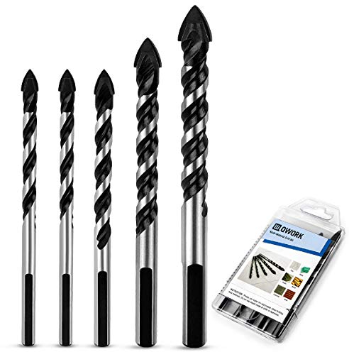 QWORK® 5 Piezas Juego de brocas con punta de carburo de tungsteno para azulejos, hormigón, ladrillo, vidrio, plástico y madera, 6, 6, 8, 10, 12 mm.