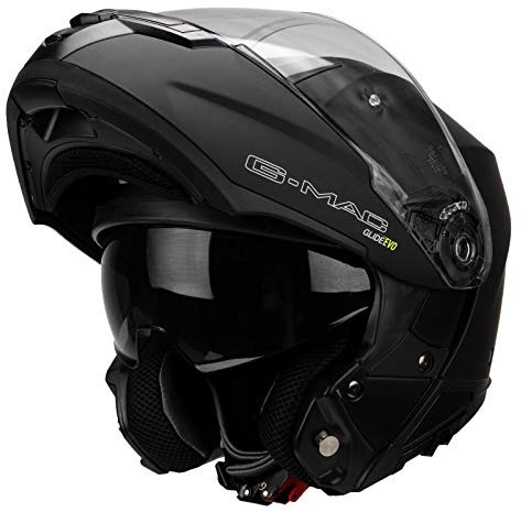 G-MAC Glide Evo Casque de moto à visière rabattable, noir satiné