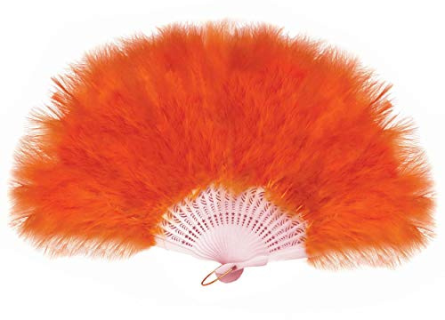 FANSOFFANS Handfächer mit Marabu-Feder, 45 cm, Kostüm, Hochzeit, Party, Geschenk, Outdoor, Vintage, Tanz, Fotoshooting, Orange