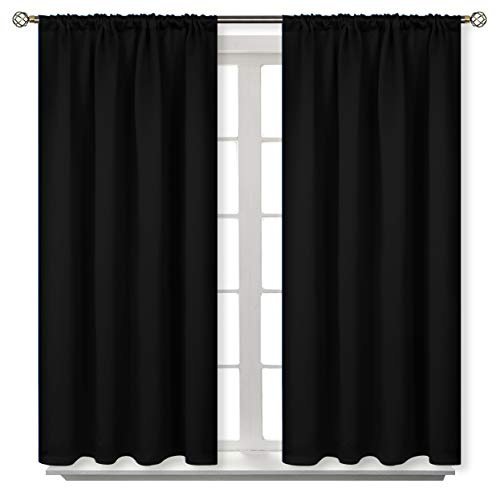 BGment Black Blackout Curtains for Bedroom Kitchen Window 42 x 45 Inch - Rod Pocket Thermal Insulated Drapes for Bathroom Rv Privacy Short Length Blinds, 42 x 45 Inch, 2 Panels
