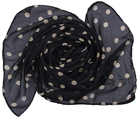 JK Home Femme Echarpe Mousseline de Soie Foulard Pois Noir