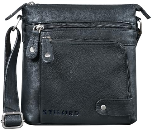 STILORD Cameron Kleine Leder Umhängetasche Vintage Messenger Bag Ledertasche DIN A5 8,4 Zoll Tablettasche Handtasche Cross Body Bag Retro Ledertasche Farbe:schwarz