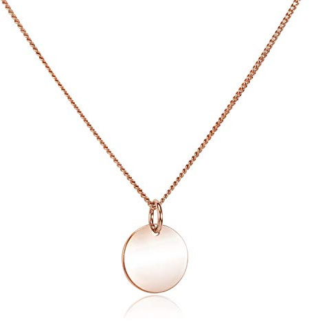 Damen Halskette Silber 925 mit rundem Plättchen Gravur Anhänger CO-27 | Feine Kette mit Anhänger aus 925 Sterling Silber rhodiniert oder vergoldet 42-46cm für Frauen von MATERIA by Matthias Wagner