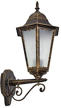 HOFSTEIN Außenwandleuchte Hongkong FROST, Außenwandlampe aus Metall/Milchglas in Braun-Gold, Wechselscheiben Klar, Wandleuchte Up im Retro-Stil, E27, IP44, Eingangsbereich, Haustür, Hof