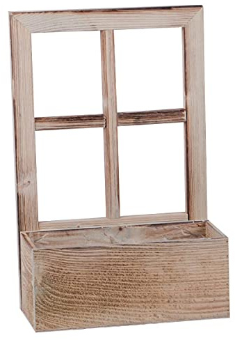 UNUS Deko Fenster aus Holz mit Blumenkasten, rechteckig, 1 Stück, Grau | Fensterrahmen im Vintage Design