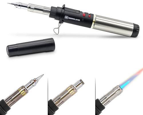 Berkling BSG-668 Premium Butane Soldering Iron - Portable Cordless Adjustable Micro Solder Torch Gun for Electronics, Jewelry, Welding & Brazing - Pro Grade Includes Plated Copper Tip + Stand (Black)