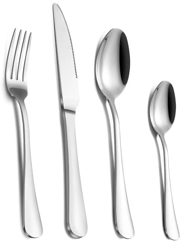 Cutlery Set, Pleafind Cutlery Set for 6, 24 Piece Silverware Set, Stainless Steel Knife and Fork Set, Flatware Set, Mirror Polished, Dishwasher Safe