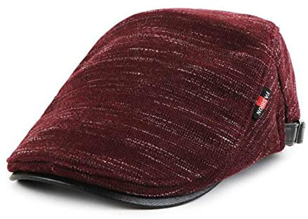 QBQZXAOSOWH Barett Cap Flache Kappe Solide Gestrickte Baskenmütze Für Herren Verdicken Schiebermütze Damen Tweed Ballonmütze Retro Warme Mütze In Erwachsenengröße Weinrot