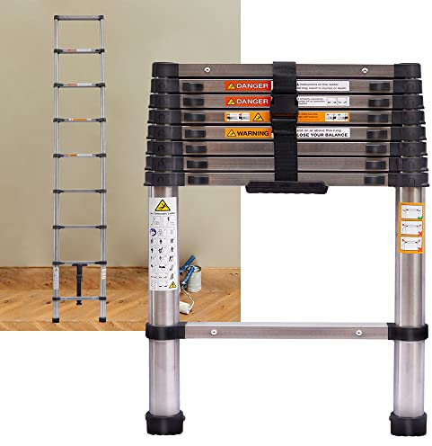 Scala telescopica 2,6 m, pieghevole, in acciaio inox, scala max. 150 kg, per camper, giardinaggio, riparazioni di rami e recinzioni e altro