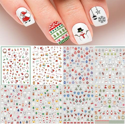 Nagelsticker Weihnachten, 10 Blatt Selbstklebend Nagelaufkleber Nail Art Sticker Dekoration Nageldesign Zubehör
