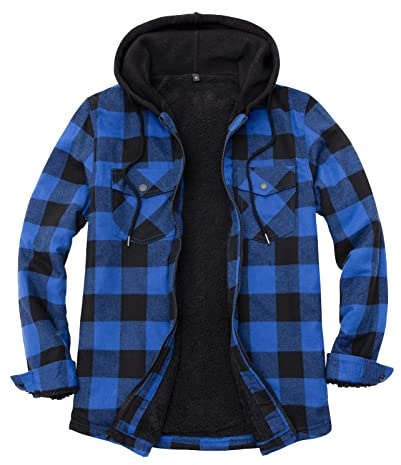 ZENTHACE Veste pour homme avec doublure sherpa, fermeture éclair complète, à carreaux, L