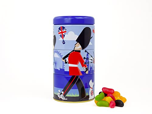 London Scene Souvenir Jelly Bean Traditional Tin - Jelly Bean Sweet Tin with Individually Wrapped Sweets, English Retro Sweets Gift Box - British Souvenirs Gifts, Fathers Day Hamper Ideas