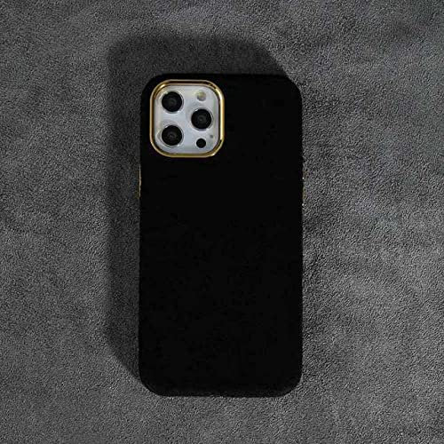Funda de teléfono de Gamuza de Terciopelo de Lujo para iPhone 13 12 Pro MAX Mini 11 Pro MAX Marco de Lente de cámara de Metal Forro de Microfibra Cubierta Suave, Negro, para iPhone 11 Pro