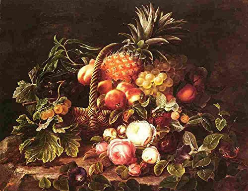 jens Basket of Fruit and Roses Art Poster Print A4