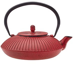 Karaca Théière japonaise en fonte avec infuseur pour feuilles et sachets de thé, 800 ml, rouge et noir