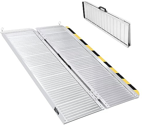 BEJONI 4FT Silvery Wheelchair Ramp, Folding Non-Slip Portable Aluminum Ramp for Home Steps, Thresholds, Doorways, Handicap Access, 600 LBS Capacity