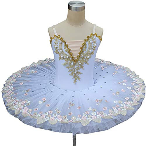 OTMYIGO Weißes Ballett-Tutu-Rock-Ballettkleid Schwanensee-Kostüm für Kinder Professionelles Ballett-Schwanensee-Kleid für Mädchen,B,150