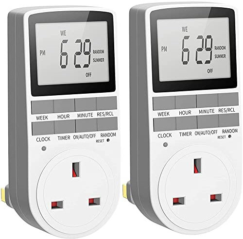 Duendhd Plug Timer, Digital Timer Plug Socket, Electrical Time Plug with 10 ON-Off Programs and Random Mode 2PACK UK Plug