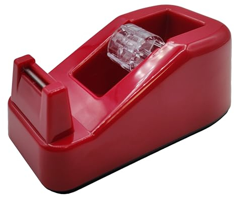 RAYLU PAPER – Dispenser di nastro adesivo per ufficio, con peso e base antiscivolo, resistente, adatto per rotoli di nastro adesivo da 33 m (Rosso)