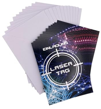 Friendly Fox Einladung Lasertag, 12 Lasertag Einladungskarten mit Umschlag zum Kinder-Geburtstag Jungen Mädchen, Partyeinladung Lasertag Spiel