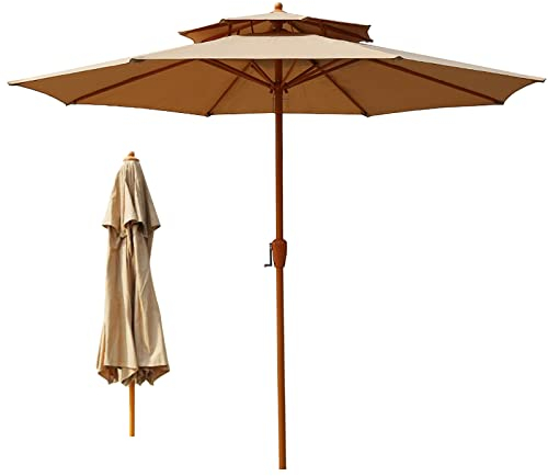 SAGIDAR Sonnenschirm Für Den Strand, Wetterfester Gartenschirm, Doppellagig Und Atmungsaktiv, 4 Farben, Terrassenschirm Mit Handkurbel, Balkonschirm 270cmx250cm, Robust Und Langlebig