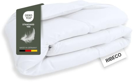 RIBECO GERMANY Daunenbettdecke Johanna 200x220 cm – Wärmeklasse: normal | kuschelige Daunendecke mit Temperaturregulierung mit Kassettensteppung, hausstauballergikerfreundlich, Made in Germany