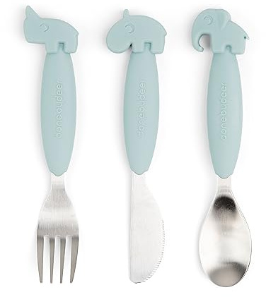 Done by Deer Easy grip Besteck Deer friends Blau - Besteckset mit Löffel, Gabel und Messer - Kinderbesteck mit weiche, rutschfeste Stiele aus Silikon - Süße Taufgeschenke jungen