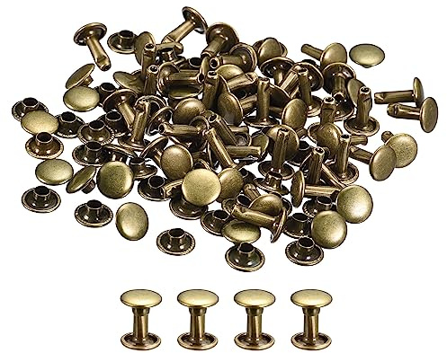 QUARKZMAN 100 Set Leder Nieten 8mm Runde Nieten Hohlnieten Doppelt Kappe Nieten 10mm Höhe Metall Nieten Niete für Leder Handwerk Reparatur DIY Geldbeutel Gürtel Taschen Schuhe Bronzeton