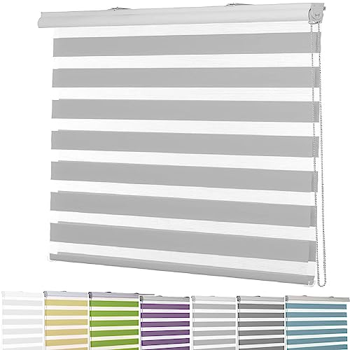 Tür Fenster Rollo Jalousette 95 x 280 cm Sichtschutz Blendschutz Hitzeschutz Duorollo Doppelrollo mit Verstellbarer Kette für Schlafzimmer, Wohnzimmer, Hellgrau