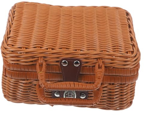 FUNOMOCYA Retro Aufbewahrungsbox aus Kunstleder und Kunststoff mit Innenfutter Großes Fassungsvermögen Schlossdesign Aufbewahrungsbox Rattan Zufällige Farbe