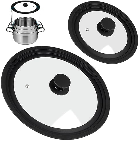 Akicderu Universaldeckel 2er-Set, Pfannendeckel, Glasdeckel für 18/20/22 cm und 24/26/28 cm Töpfe und Pfannen, Topfdeckel für vielseitiges Kochen