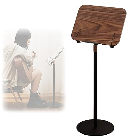 WORDFUN Notenbuchständer, Notenpult Aus Holz, Notenablage Höhenverstellbar, Notenständer 180° Verstellbarer Winkel, Notenplatte Mit Federbuchklammer, Für Gitarren-, Ukulele- Und Geigenspieler