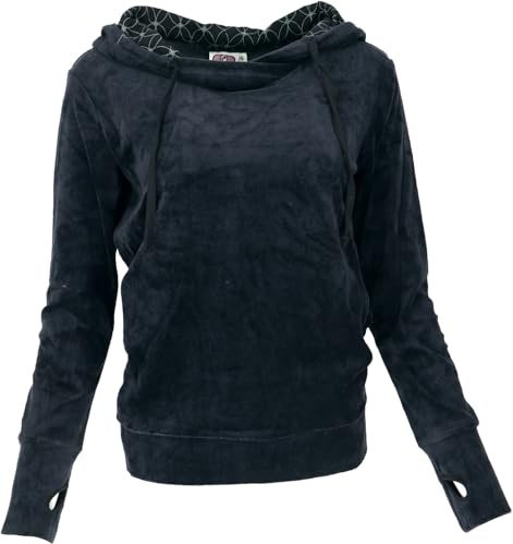 GURU SHOP Nicki-luvtröja, mjuk huvtröja, sammet sweatshirt – svart, dam, bomull, svart, M