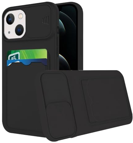 Compatible con Carcasa para iPhone 13 Mini Golpes con Portatarjetas, Funda iPhone 13 Mini Silicona con Protección Cubierta de Cámara Deslizante, Carcasa de Teléfono Ultra Fina (Negro)