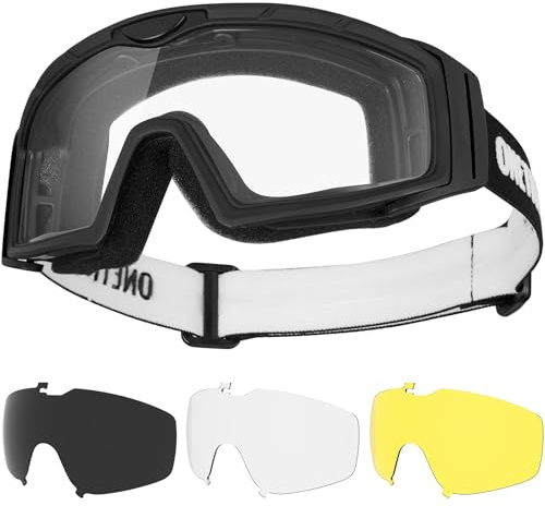 OneTigris Airsoft Goggles, Tactical Shooting Glasses with 3 Interchangable Lens, UV Protection Anti Fog Paintball Glasses for Paintball, Riding, Shooting, Hunting, Cycling