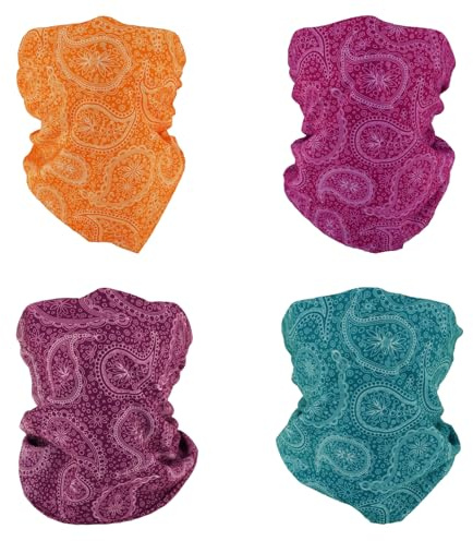 SMEHCF 4 Multipurpose Bandanas for Women Men Headband Balaclava Hair Head Scarf Face Half Airsoft Paintball Mask Neck Gaiters Breathable Reusable Washable Red Yellow Purple Blue Cashew Flower