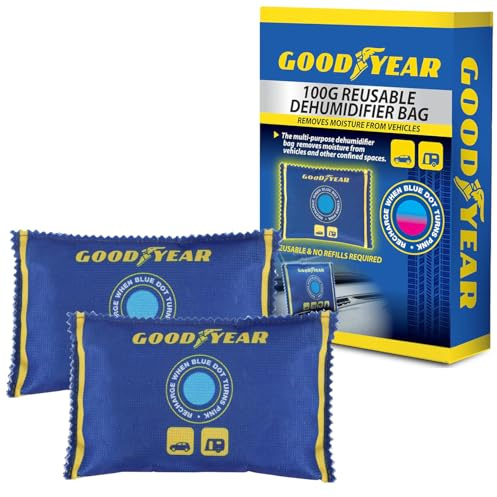 Goodyear Paquete de 2 bolsas deshumidificadoras para coche, reutilizables, anti niebla, absorción de condensación de humedad, mantiene las ventanas y el parabrisas libres de vapor de agua, también