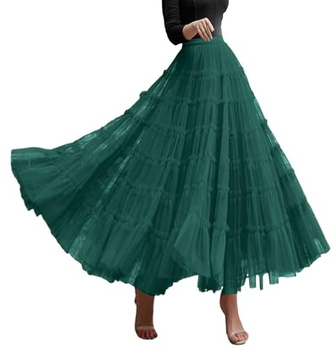 RUMAOZIA Falda de tul para mujer, falda larga de 7 capas, falda de torta, elegante, suave, para carnaval, danza, vestido de baile, falda de tutú, falda de ballet para adultos, Verde militar., Talla
