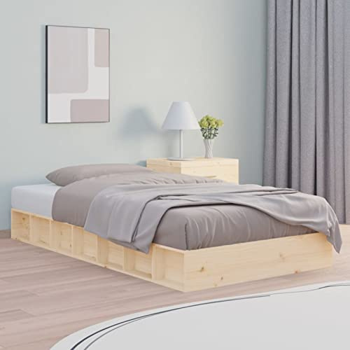 Festnight Bett mit Stauraum 90x200 cm Holzbett Bettrahmen Natur Massivholzbett mit Fächer Bettgestell mit Lattenrost Einzelbett Doppelbett Jugendbett Holz
