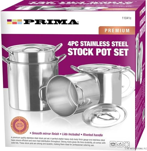 4PC Large Stainless Steel Catering DEEP Stock Soup Boiling Pot Set: Perfect for Professional Kitchen and Home Cooking